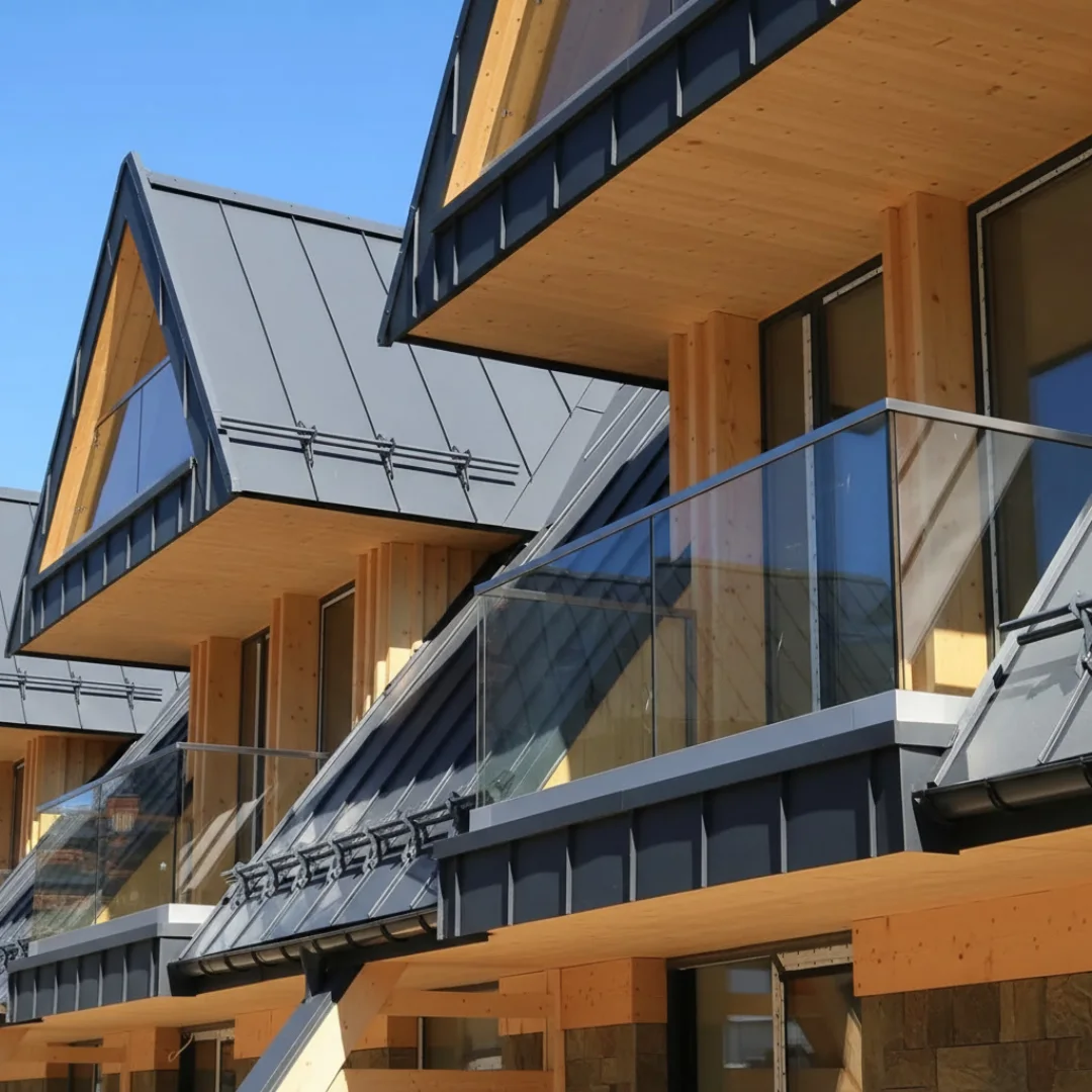 Glassrekkverk på aluminiumslist montert på moderne balkong med utsikt